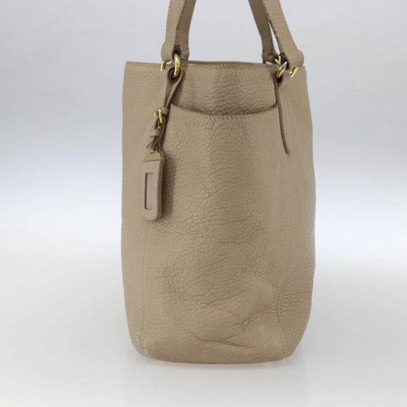 PRADA Tote Bag Leather Beige Gold Auth gh1849