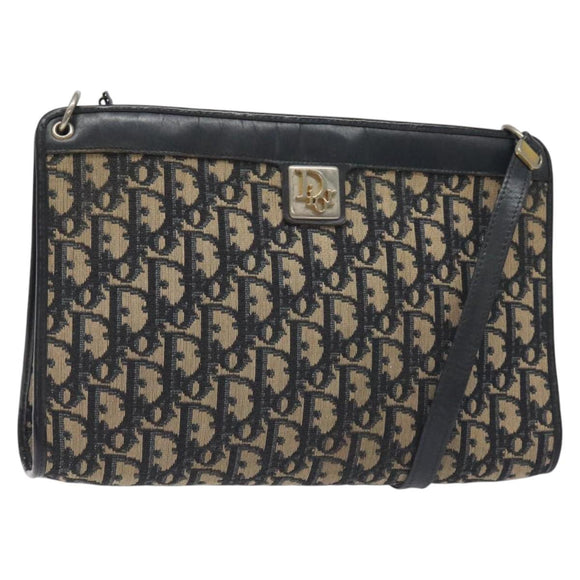 Christian Dior Trotter Canvas Shoulder Bag Navy Gold Auth gh185