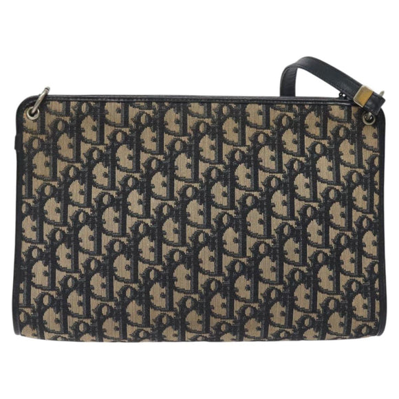 Christian Dior Trotter Canvas Shoulder Bag Navy Gold Auth gh185