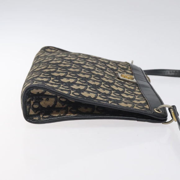 Christian Dior Trotter Canvas Shoulder Bag Navy Gold Auth gh185