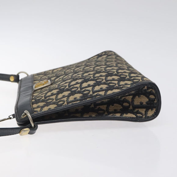 Christian Dior Trotter Canvas Shoulder Bag Navy Gold Auth gh185