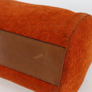 CELINE C Macadam Canvas Boston Bag Suede Orange Silver Auth gh1851-9