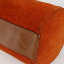 CELINE C Macadam Canvas Boston Bag Suede Orange Silver Auth gh1851-15