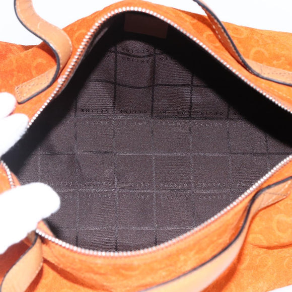 CELINE C Macadam Canvas Boston Bag Suede Orange Silver Auth gh1851