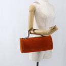 CELINE C Macadam Canvas Boston Bag Suede Orange Silver Auth gh1851-22