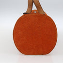 CELINE C Macadam Canvas Boston Bag Suede Orange Silver Auth gh1851-3