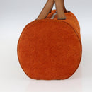 CELINE C Macadam Canvas Boston Bag Suede Orange Silver Auth gh1851-4