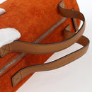 CELINE C Macadam Canvas Boston Bag Suede Orange Silver Auth gh1851-7