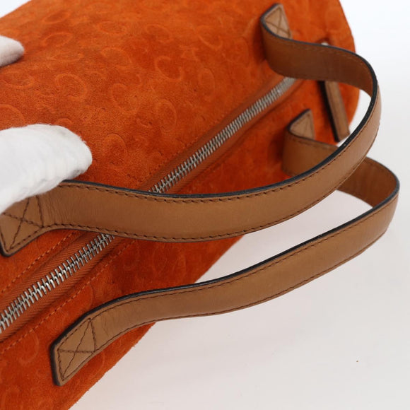 CELINE C Macadam Canvas Boston Bag Suede Orange Silver Auth gh1851