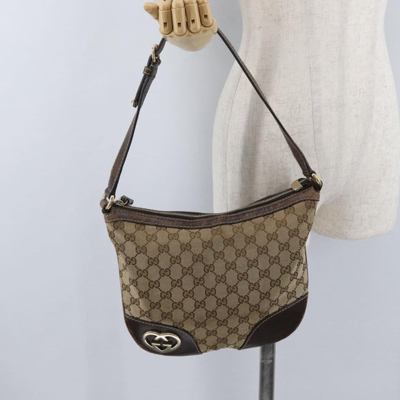 GUCCI GG Canvas Shoulder Bag Beige Gold 257072 Auth gh1853