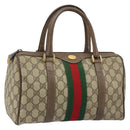 GUCCI GG Supreme Web Sherry Line Boston Bag PVC Beige Gold 39 02 006 Auth gh1854-1