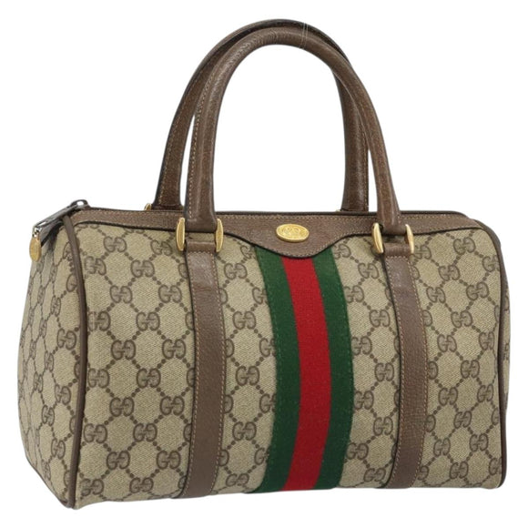 GUCCI GG Supreme Web Sherry Line Boston Bag PVC Beige Gold 39 02 006 Auth gh1854