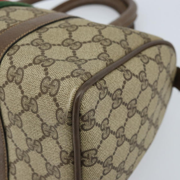 GUCCI GG Supreme Web Sherry Line Boston Bag PVC Beige Gold 39 02 006 Auth gh1854