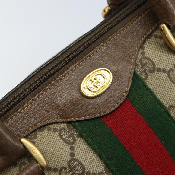GUCCI GG Supreme Web Sherry Line Boston Bag PVC Beige Gold 39 02 006 Auth gh1854