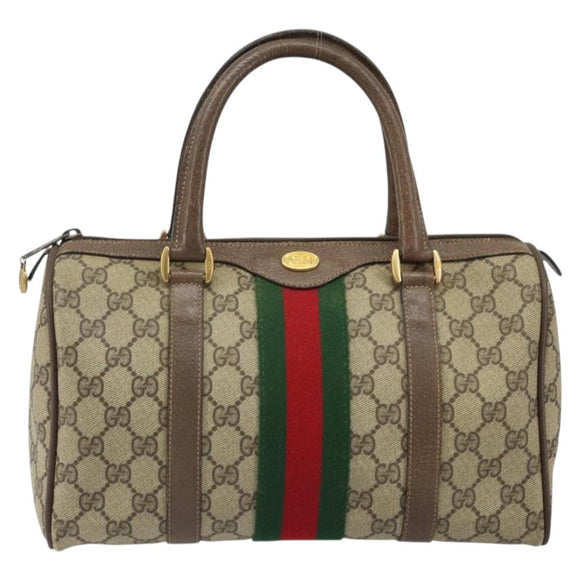 GUCCI GG Supreme Web Sherry Line Boston Bag PVC Beige Gold 39 02 006 Auth gh1854