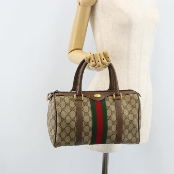 GUCCI GG Supreme Web Sherry Line Boston Bag PVC Beige Gold 39 02 006 Auth gh1854