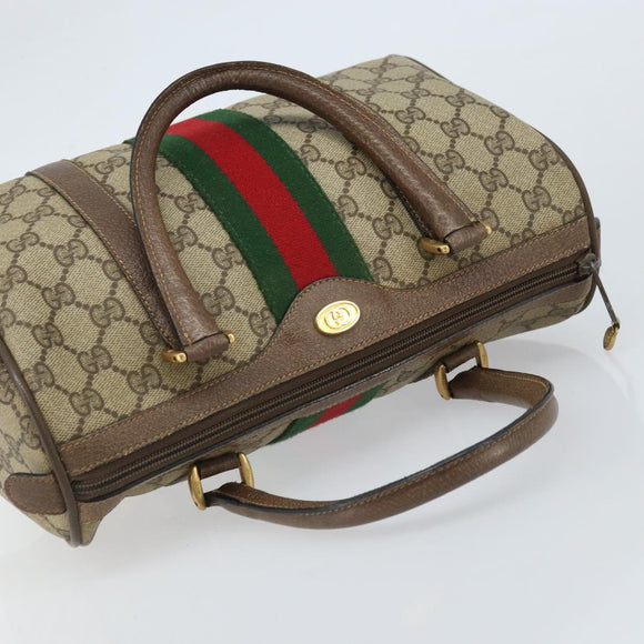 GUCCI GG Supreme Web Sherry Line Boston Bag PVC Beige Gold 39 02 006 Auth gh1854
