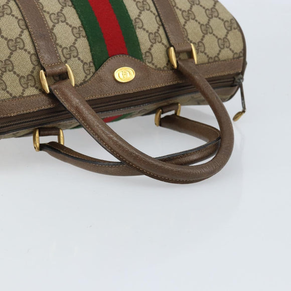 GUCCI GG Supreme Web Sherry Line Boston Bag PVC Beige Gold 39 02 006 Auth gh1854