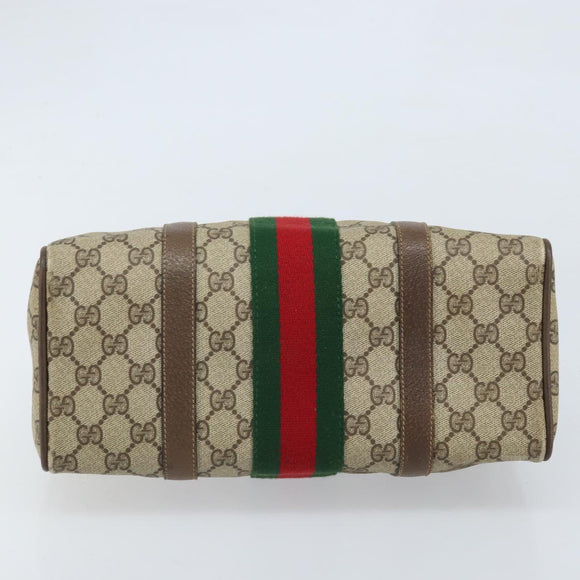 GUCCI GG Supreme Web Sherry Line Boston Bag PVC Beige Gold 39 02 006 Auth gh1854