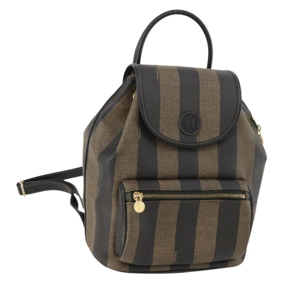 FENDI Pecan Canvas Rucksack PVC Braun Schwarz Gold Authentisch gh1856