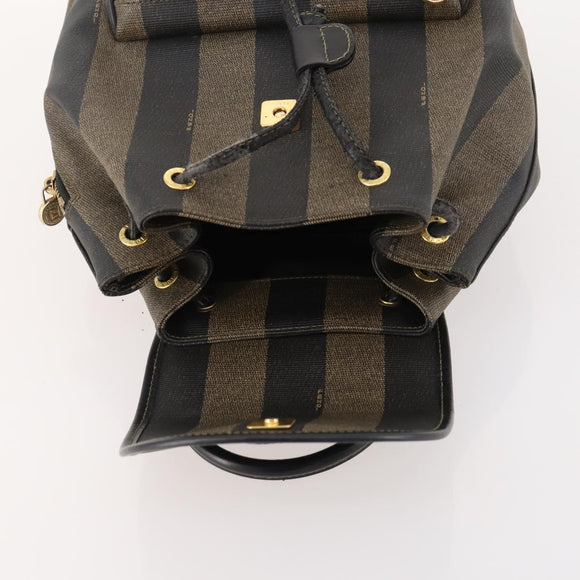 FENDI Pecan Canvas Rucksack PVC Braun Schwarz Gold Authentisch gh1856