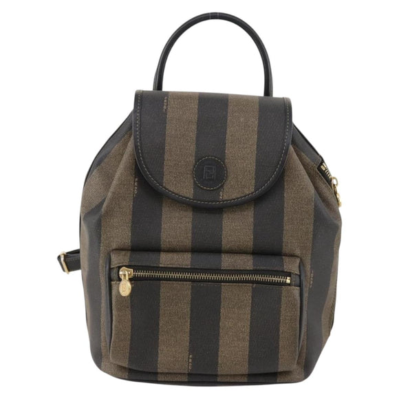 FENDI Pecan Canvas Rucksack PVC Braun Schwarz Gold Authentisch gh1856