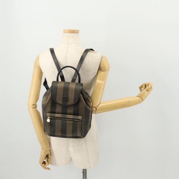 FENDI Pecan Canvas Rucksack PVC Braun Schwarz Gold Authentisch gh1856