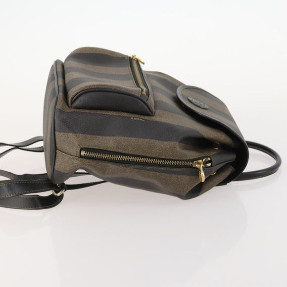 FENDI Pecan Canvas Rucksack PVC Braun Schwarz Gold Authentisch gh1856
