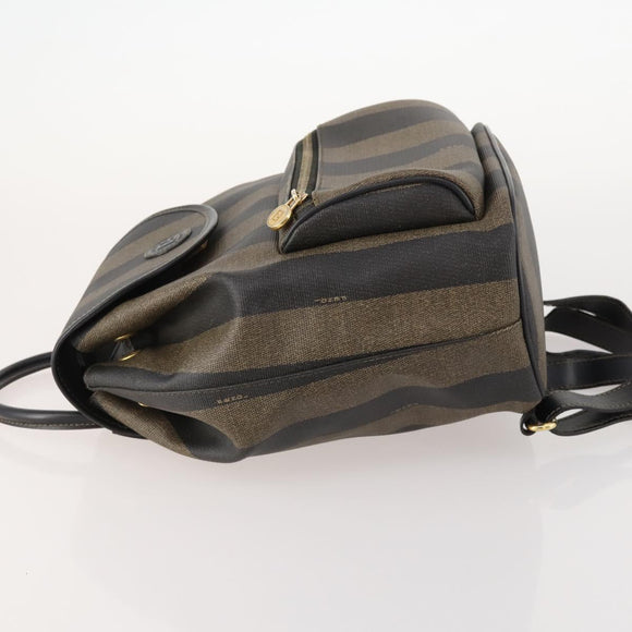FENDI Pecan Canvas Rucksack PVC Braun Schwarz Gold Authentisch gh1856