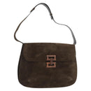 Salvatore Ferragamo Gancini Shoulder Bag Suede Black Gold Auth gh1859-1
