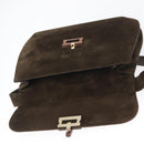Salvatore Ferragamo Gancini Shoulder Bag Suede Black Gold Auth gh1859-10