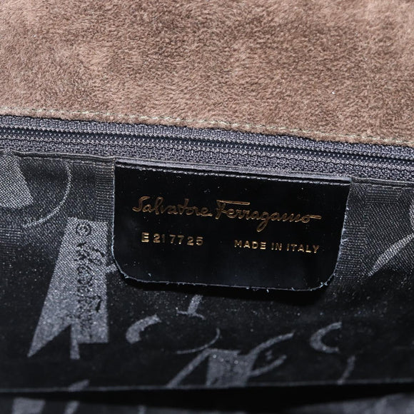 Salvatore Ferragamo Gancini Shoulder Bag Suede Black Gold Auth gh1859
