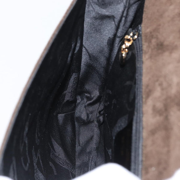 Salvatore Ferragamo Gancini Shoulder Bag Suede Black Gold Auth gh1859