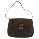 Salvatore Ferragamo Gancini Shoulder Bag Suede Black Gold Auth gh1859-13