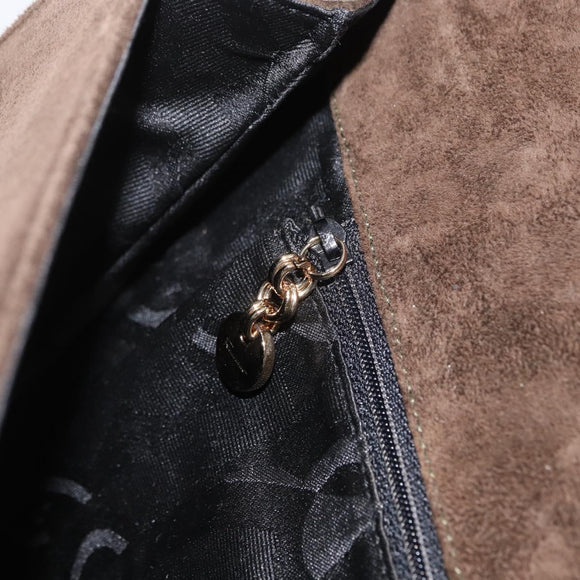 Salvatore Ferragamo Gancini Shoulder Bag Suede Black Gold Auth gh1859