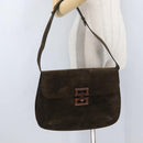 Salvatore Ferragamo Gancini Shoulder Bag Suede Black Gold Auth gh1859-22