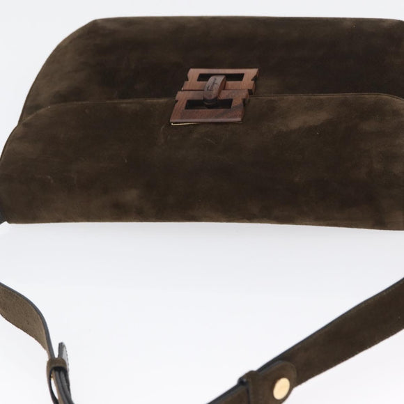 Salvatore Ferragamo Gancini Shoulder Bag Suede Black Gold Auth gh1859
