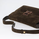 Salvatore Ferragamo Gancini Shoulder Bag Suede Black Gold Auth gh1859-7