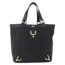 GUCCI GG Canvas Abbey Hand Bag Black Gold 130739 Auth gh1861-13