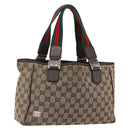 GUCCI GG Canvas Web Sherry Line Tote Bag Beige Red Green 145810 Auth gh1862-1