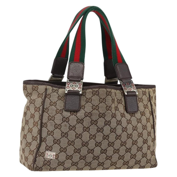 GUCCI GG Canvas Web Sherry Line Tote Bag Beige Red Green 145810 Auth gh1862