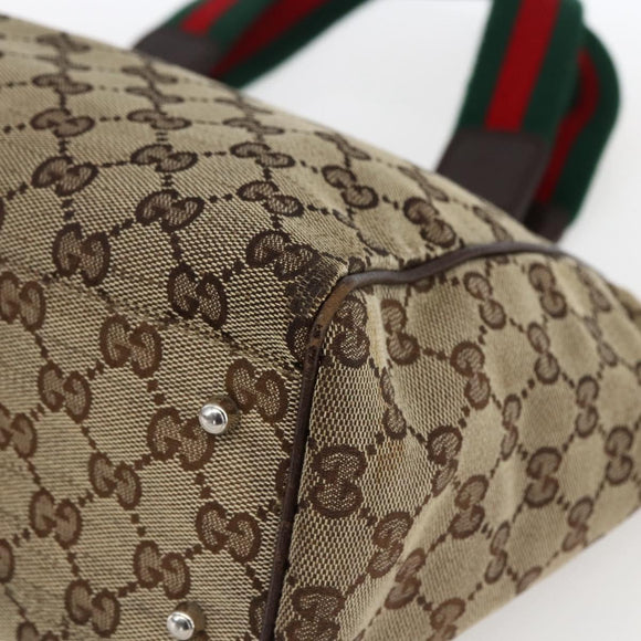 GUCCI GG Canvas Web Sherry Line Tote Bag Beige Red Green 145810 Auth gh1862
