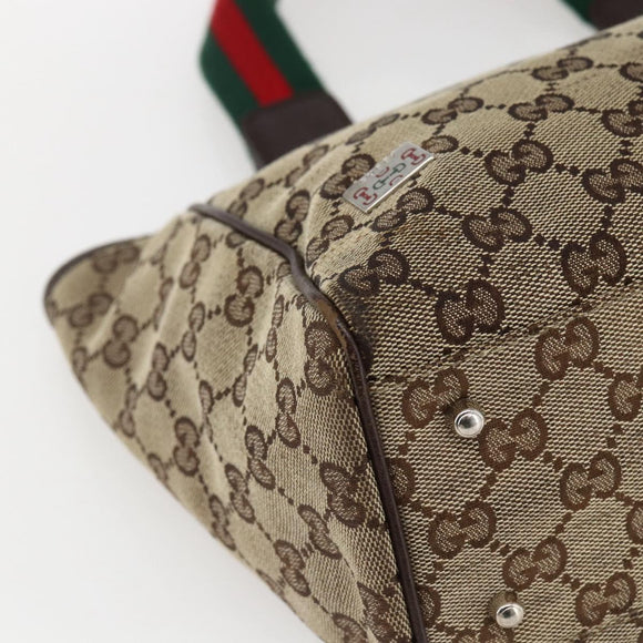 GUCCI GG Canvas Web Sherry Line Tote Bag Beige Red Green 145810 Auth gh1862