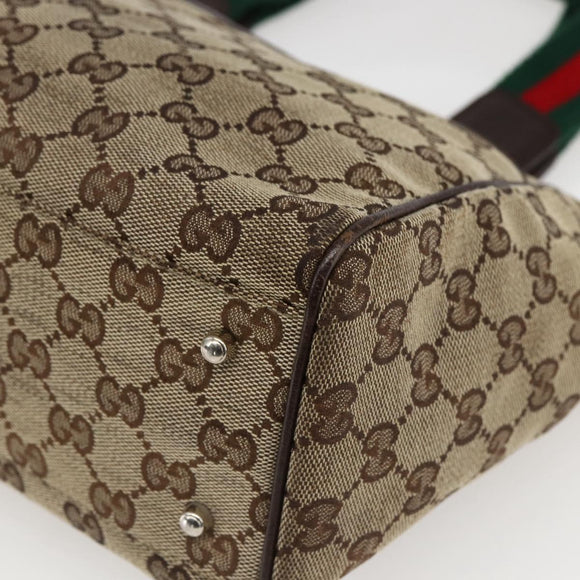 GUCCI GG Canvas Web Sherry Line Tote Bag Beige Red Green 145810 Auth gh1862