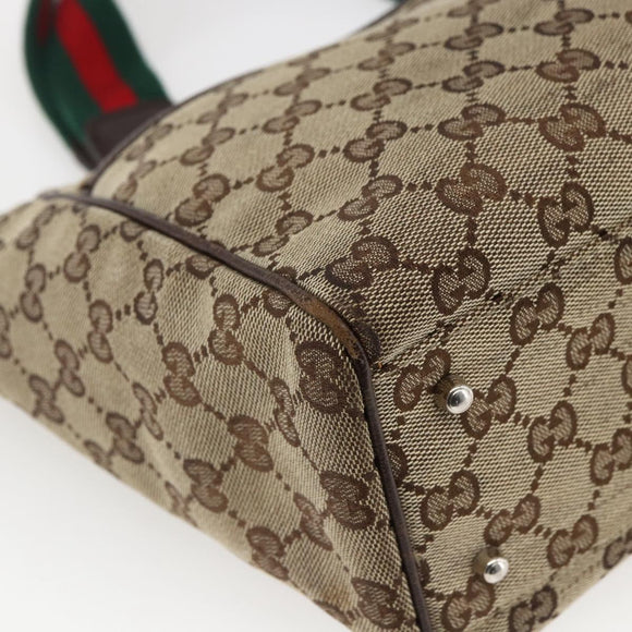 GUCCI GG Canvas Web Sherry Line Tote Bag Beige Red Green 145810 Auth gh1862