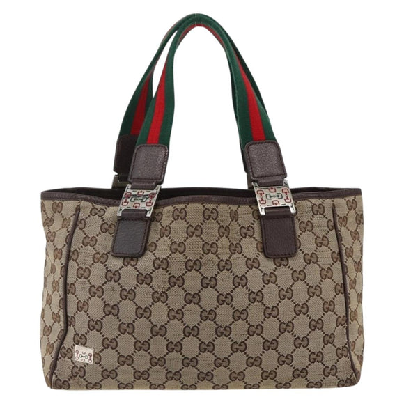 GUCCI GG Canvas Web Sherry Line Tote Bag Beige Red Green 145810 Auth gh1862