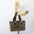 GUCCI GG Canvas Web Sherry Line Tote Bag Beige Red Green 145810 Auth gh1862-23