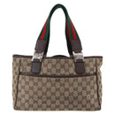 GUCCI GG Canvas Web Sherry Line Tote Bag Beige Red Green 145810 Auth gh1862-3