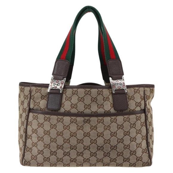 GUCCI GG Canvas Web Sherry Line Tote Bag Beige Red Green 145810 Auth gh1862