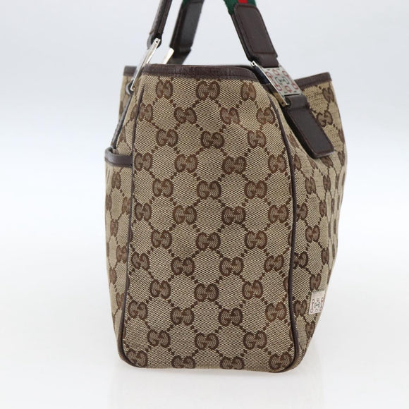 GUCCI GG Canvas Web Sherry Line Tote Bag Beige Red Green 145810 Auth gh1862